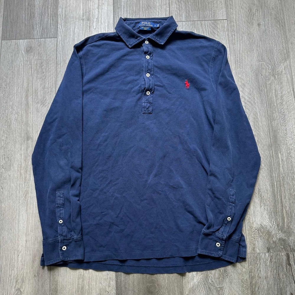Polo Ralph Lauren Navy Long Sleeve Polo Shirt Men's L Featherweight - Picture 2 of 5